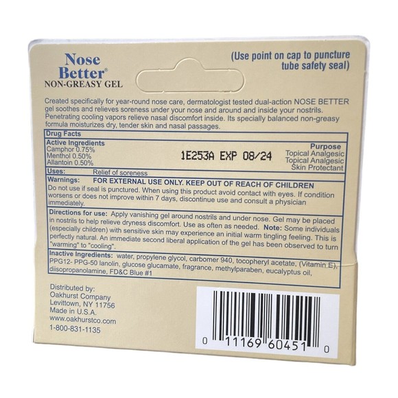 Nose Better Non Greasy Aromatic Relief Nasal Gel 0.46 Oz EXP 8/24 - Picture 3 of 5